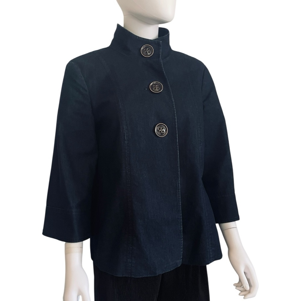 Ladies Focus 2000 Swing Blue Denim Lined 3 Button Jacket 3/4 Sleeves Size 8 - Picture 2 of 6